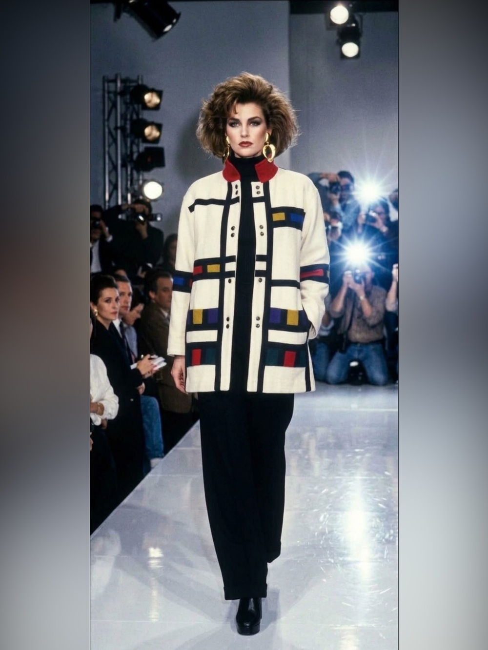 Woman’s VTG Sz L International Scene Wool Statement Coat Color Block